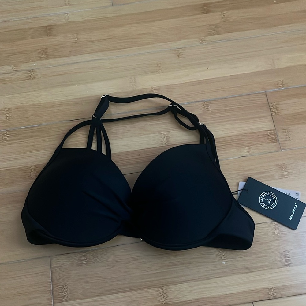 NWT Relleciga black bikini top with adjustable straps and built in padding